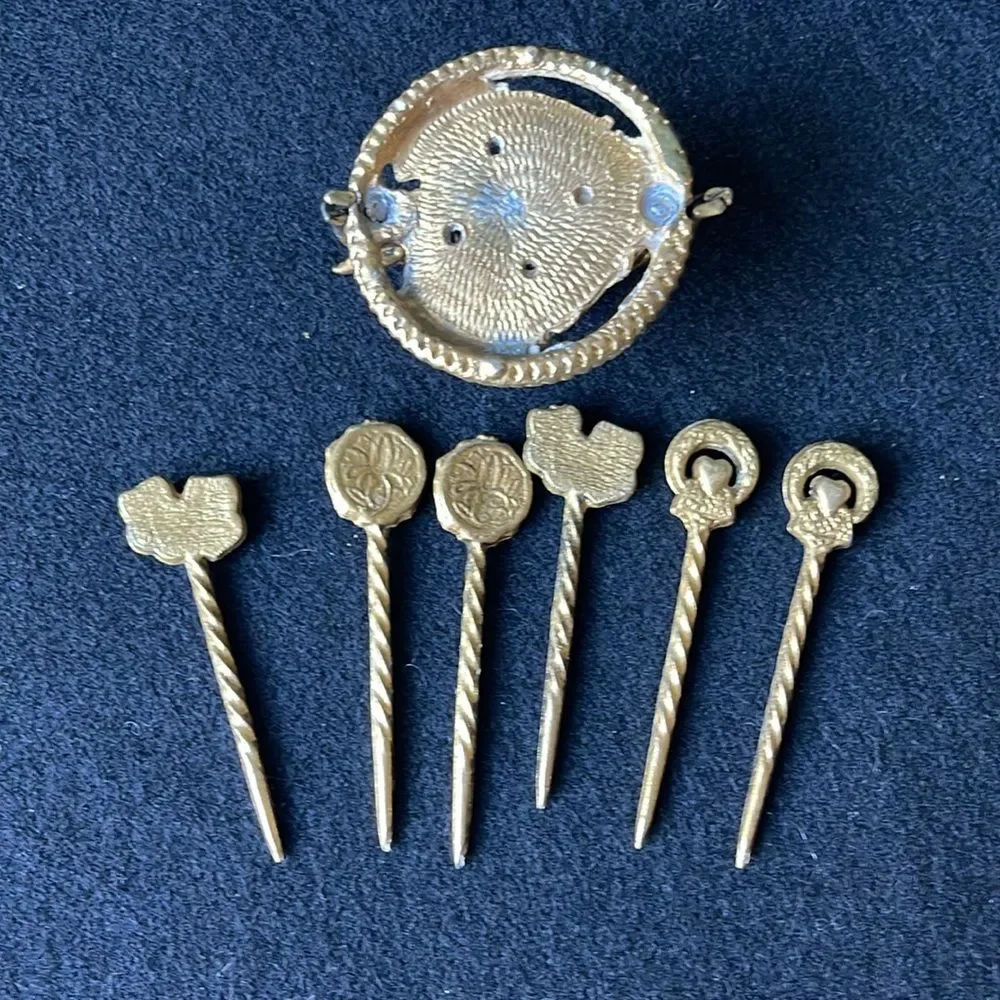 Baroque Cherub Cocktail Picks And Holder Gilt Ornate Vintage